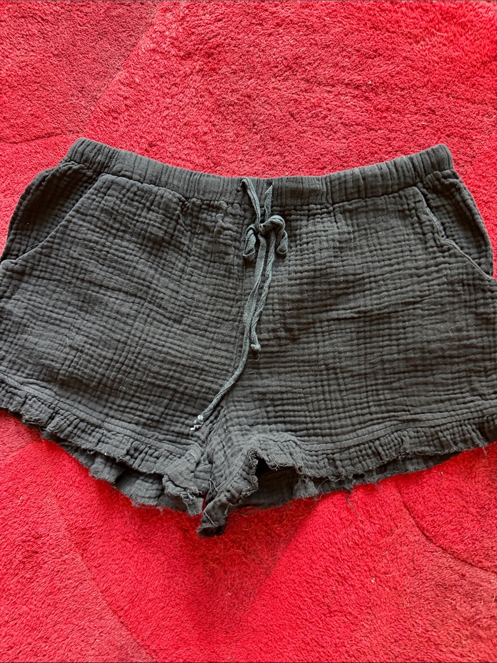 white birch Black Gauze Ruffle Hem High-Waist Shorts